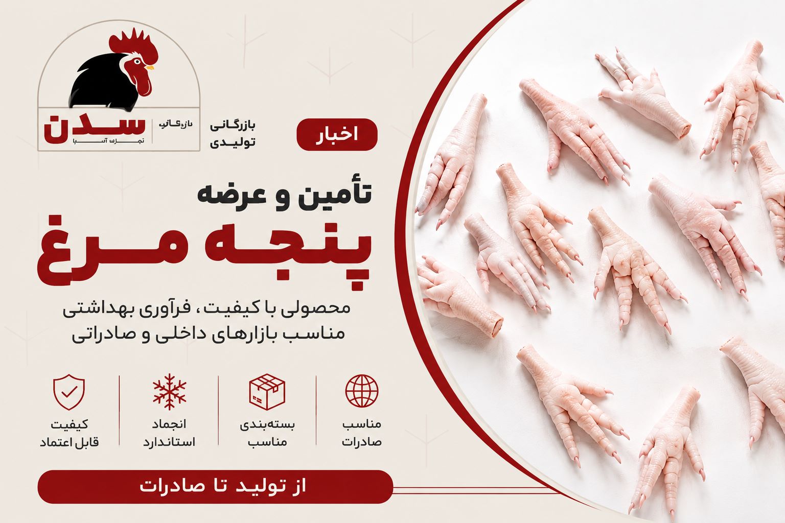 تأمین و عرضه پنجه مرغ برای بازارهای داخلی و صادراتی
